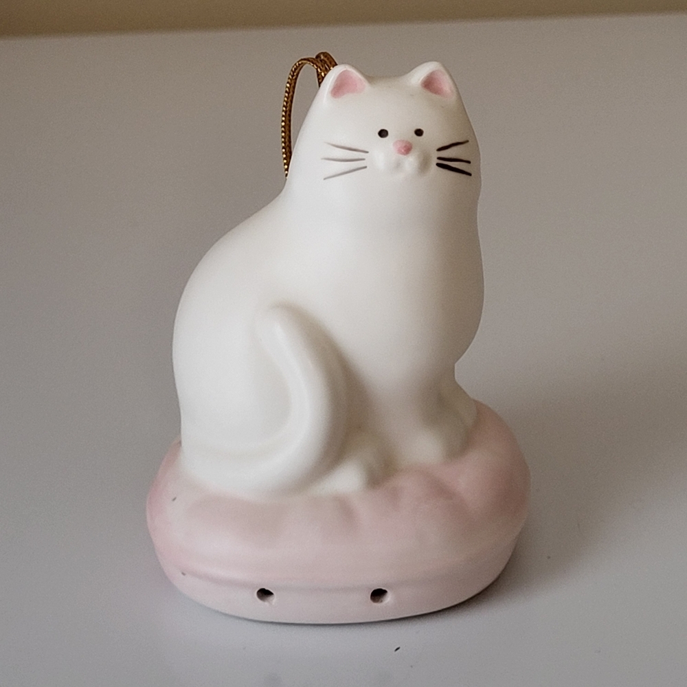 Vintage Takahashi Ceramic Cat on Pillow Hanging Pomander Potpourri Holder